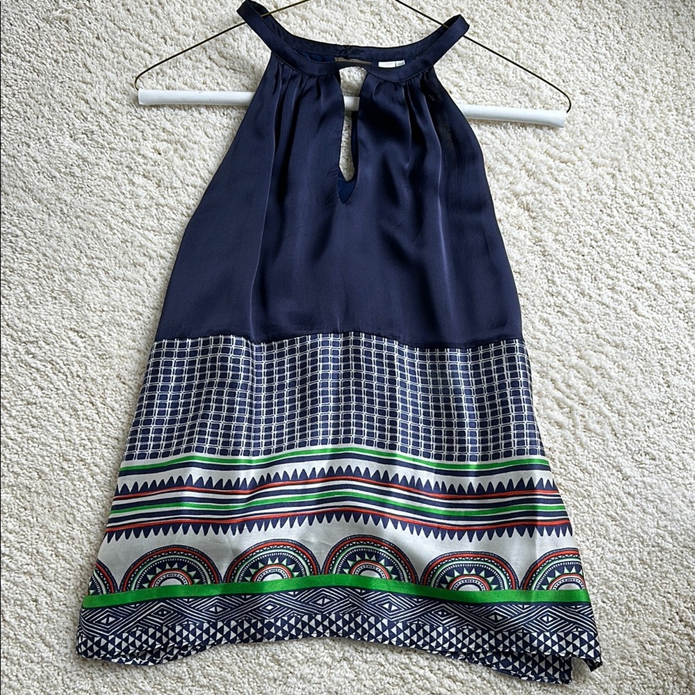 Navy and Patterned Halter Silk Top